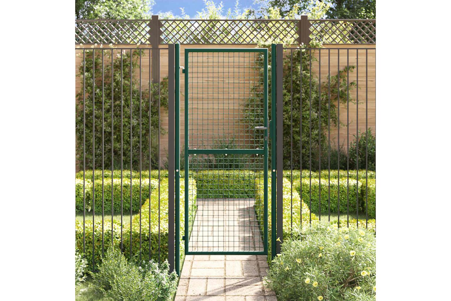 vidaXL Fence Gate Steel 100x200cm Green-2