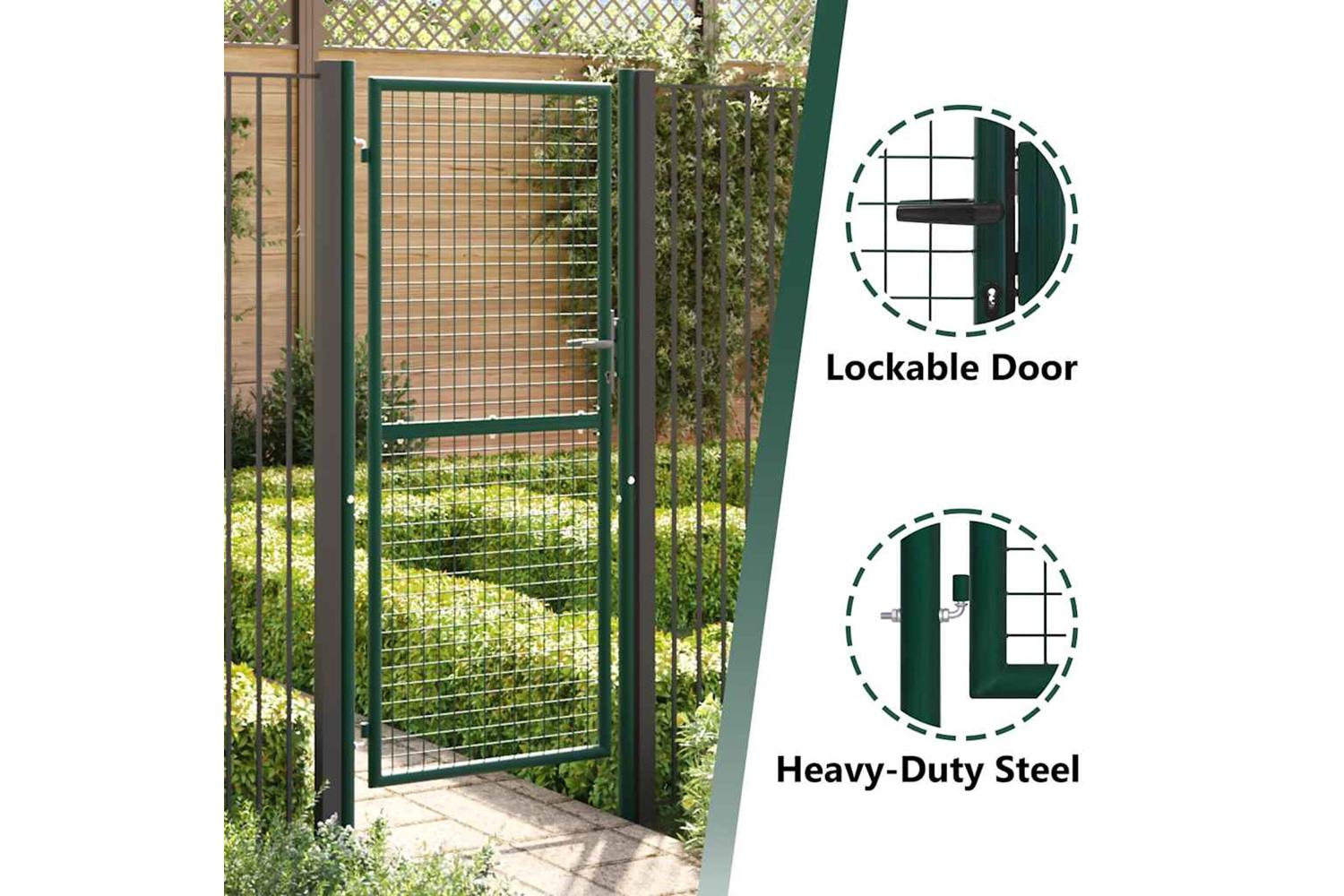 vidaXL Fence Gate Steel 100x200cm Green-7