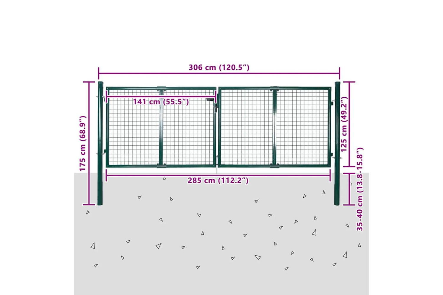 vidaXL 42981 Fence Gate Steel 306x175cm Green-9