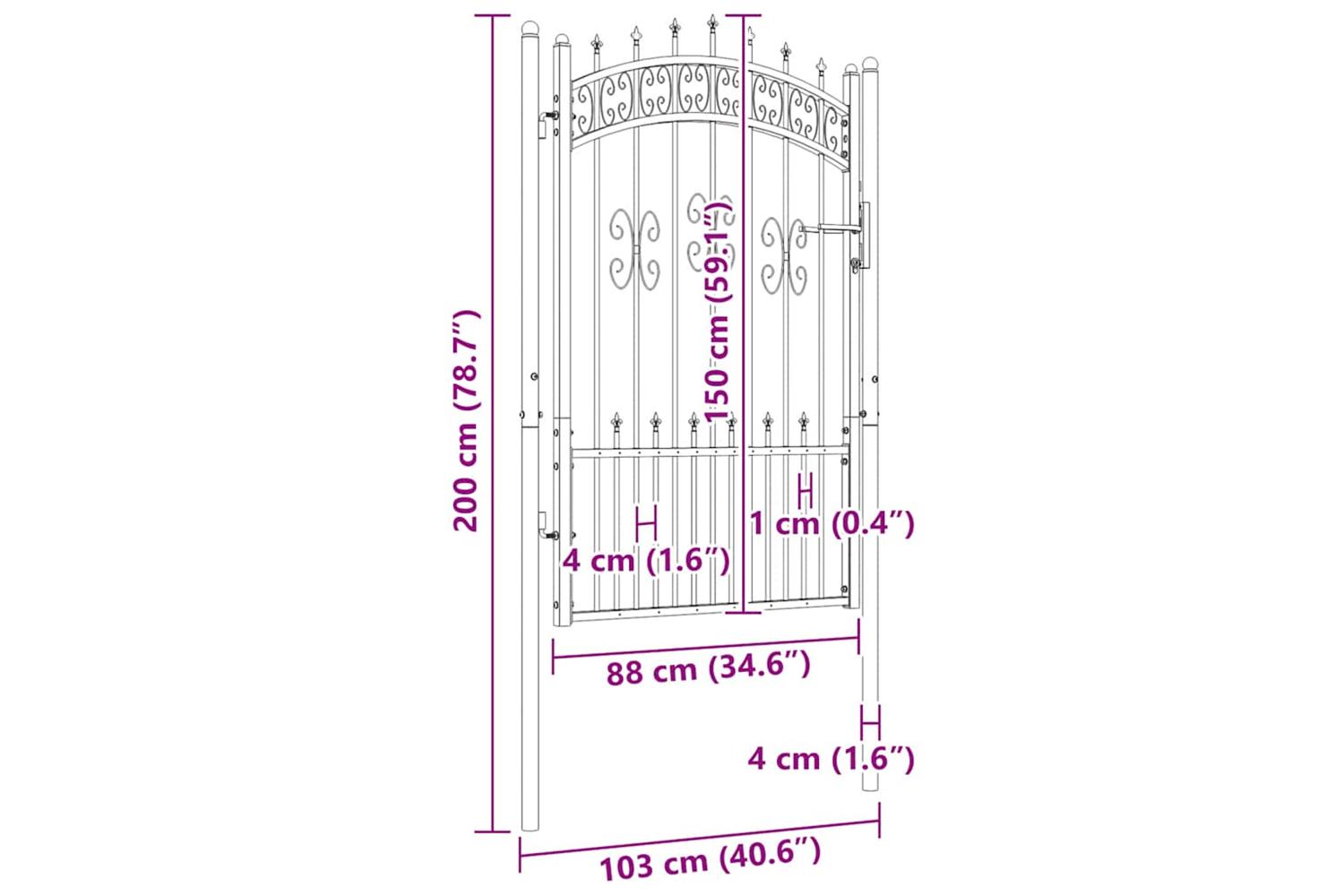 vidaXL 151092 Fence Gate With Spear Top Black 103x200cm Powder-coated Steel-6