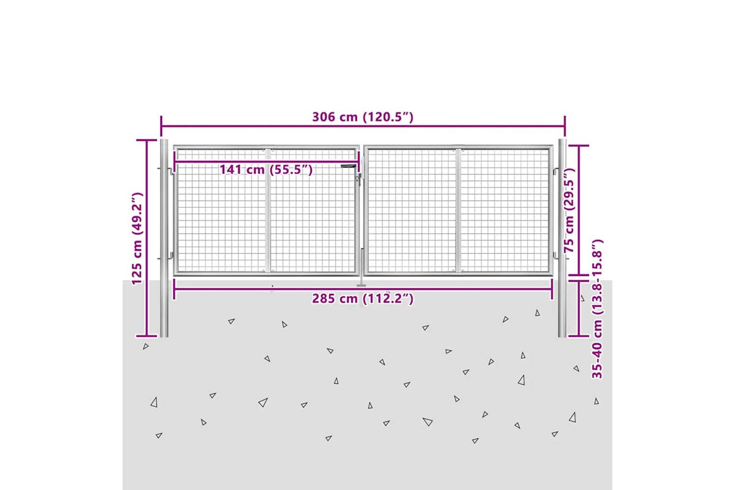 vidaXL 144761 Garden Gate Galvanised Steel 306x125cm Silver-5