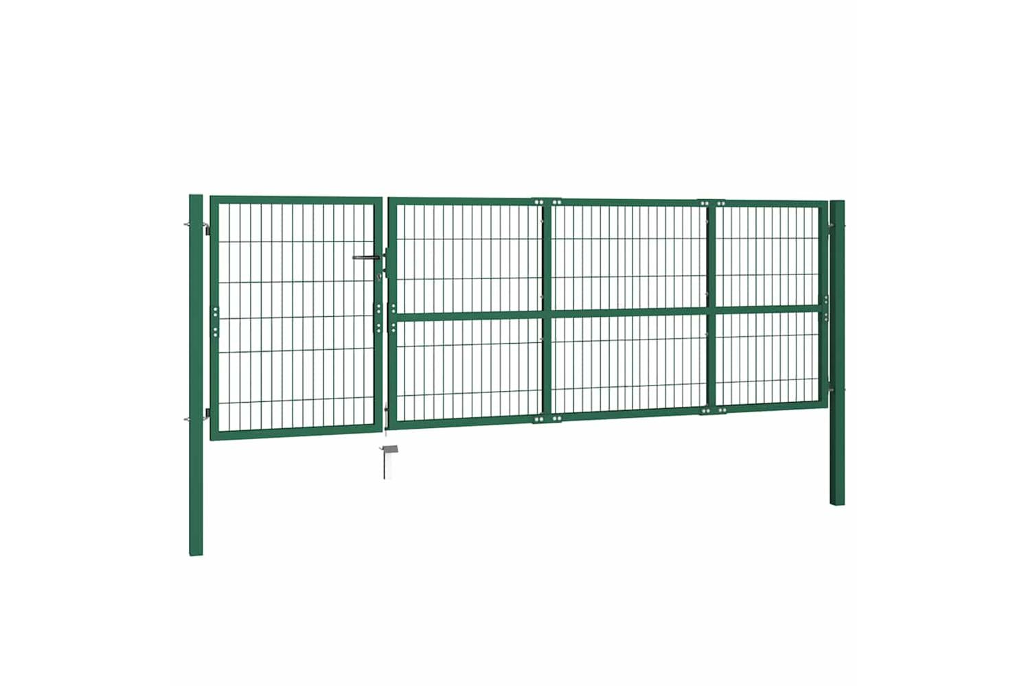 vidaXL 142569 Garden Fence Gate With Posts 350x100cm Steel Green-2