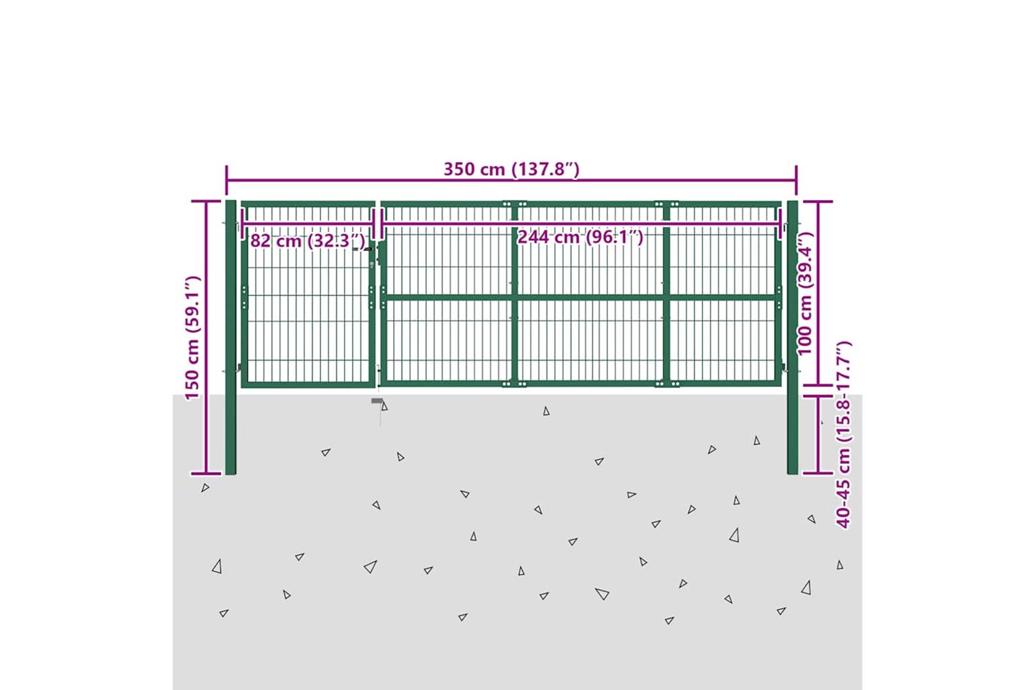 vidaXL 142569 Garden Fence Gate With Posts 350x100cm Steel Green-5