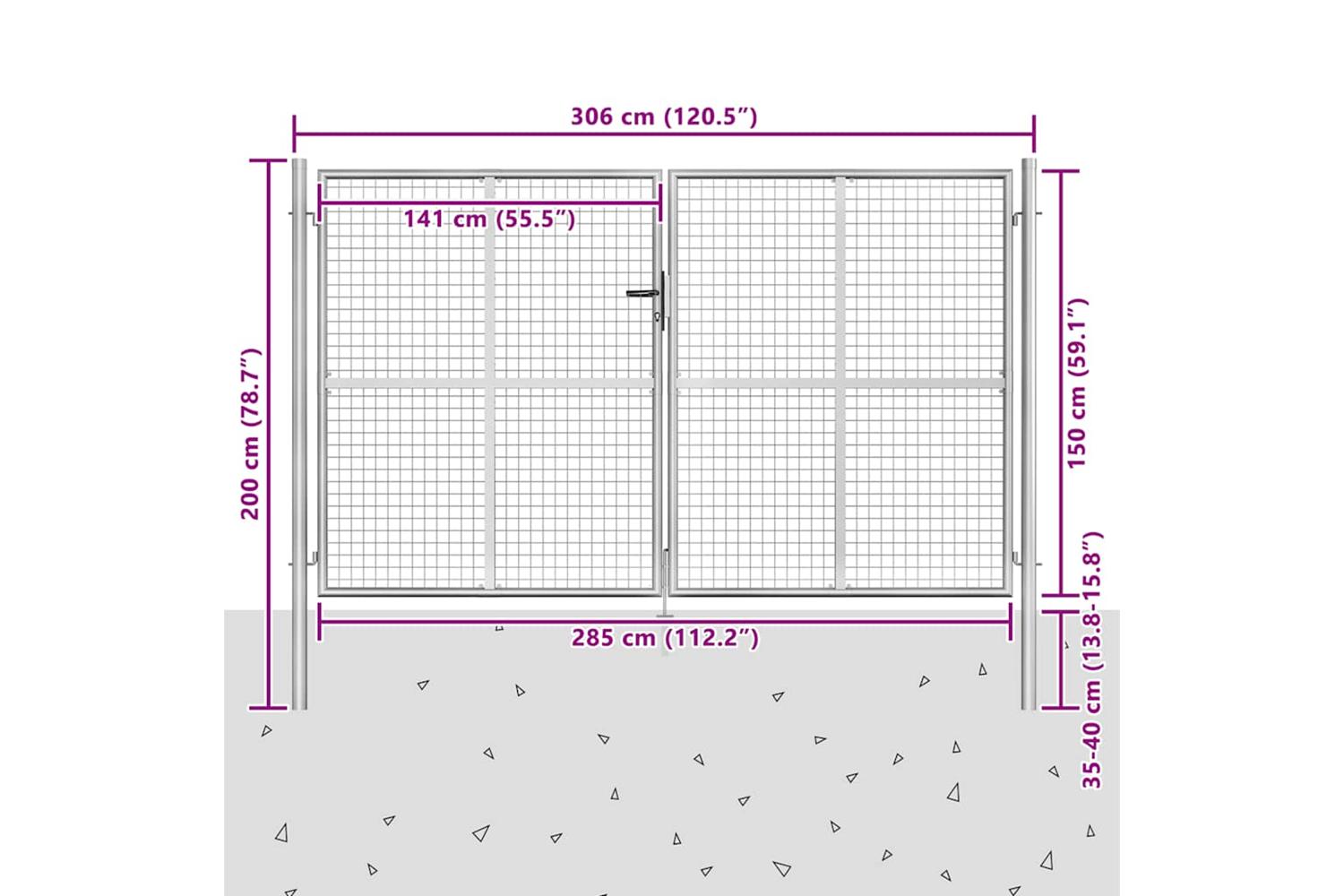vidaXL 144764 Garden Gate Galvanised Steel 306x200cm Silver-5