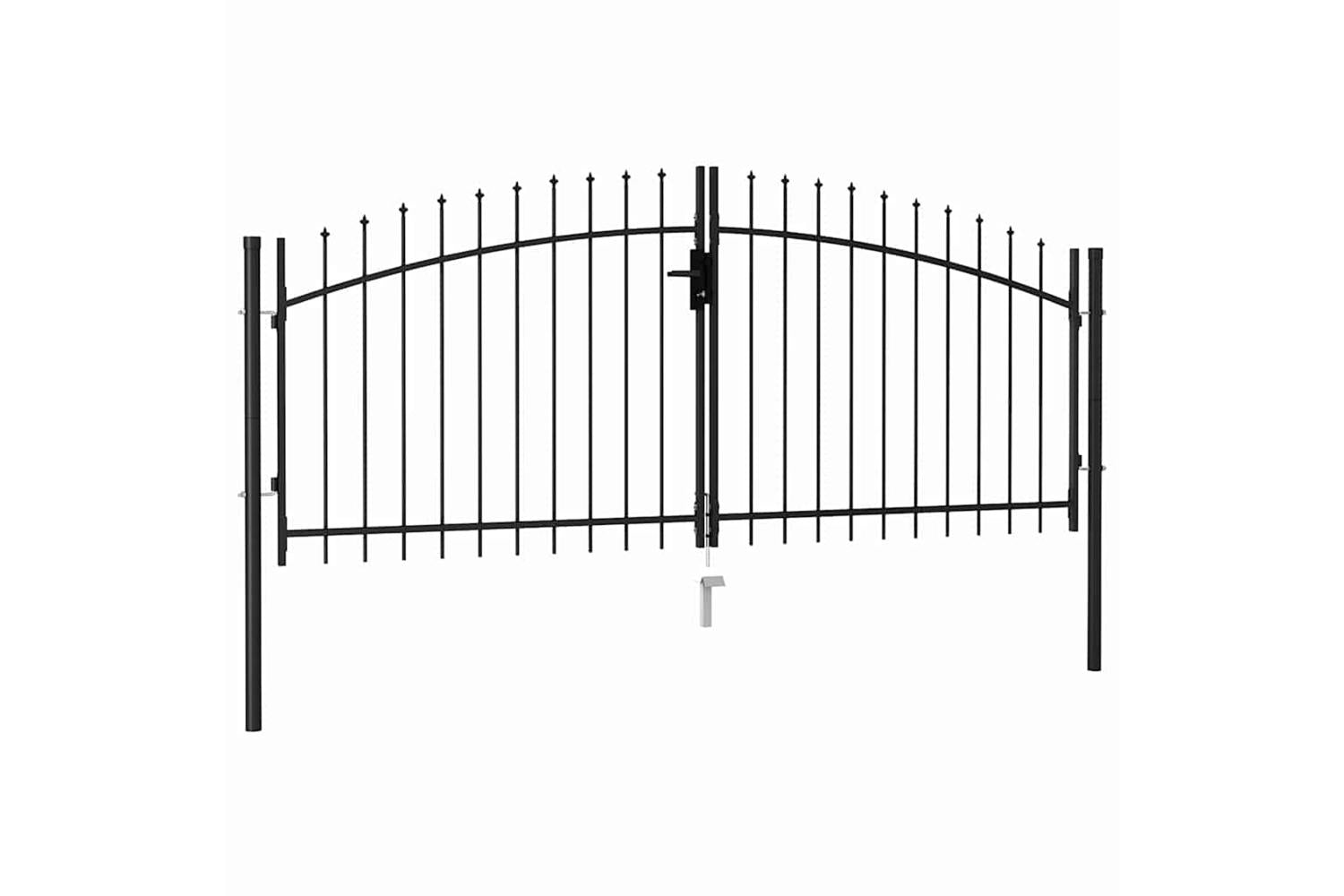 Vidaxl 146027 Fence Gate Double Door With Spike Top Steel 3x1.25 M Black