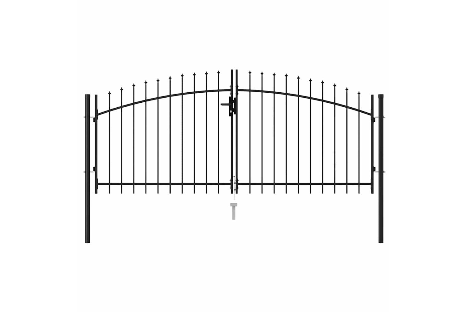 Vidaxl 146027 Fence Gate Double Door With Spike Top Steel 3x1.25 M Black-2