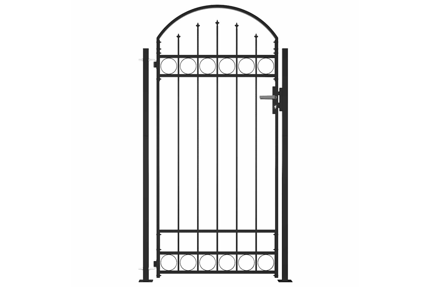 vidaXL 145751 Fence Gate With Arched Top And 2 Posts 105x204cm Black-4