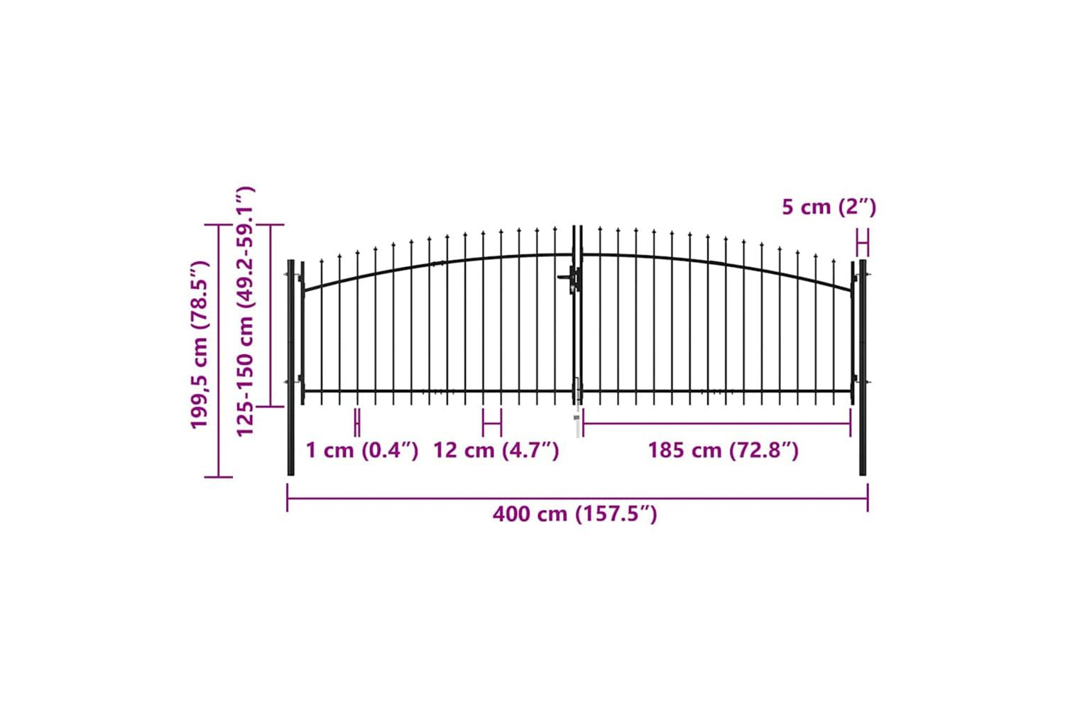 vidaXL 145740 Double Door Fence Gate With Spear Top 400x200cm-6