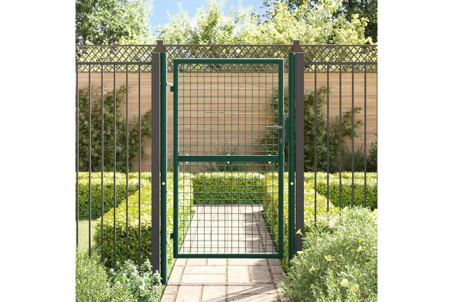 vidaXL Fence Gate Steel 100x150cm Green-2