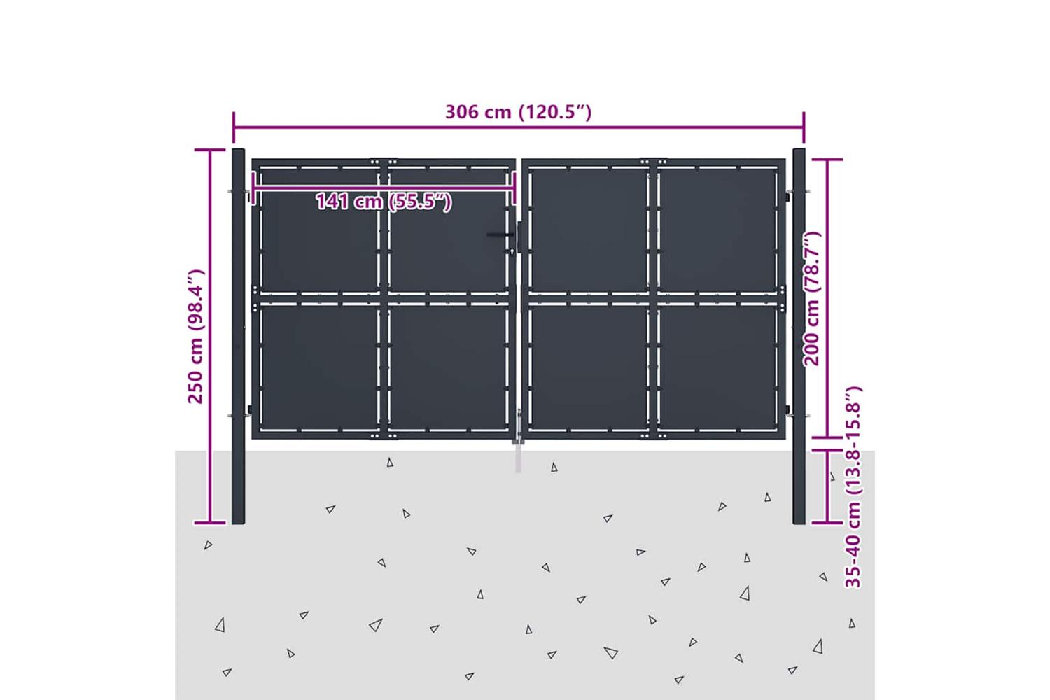 vidaXL 144528 Garden Gate Steel 300x200cm Anthracite-5
