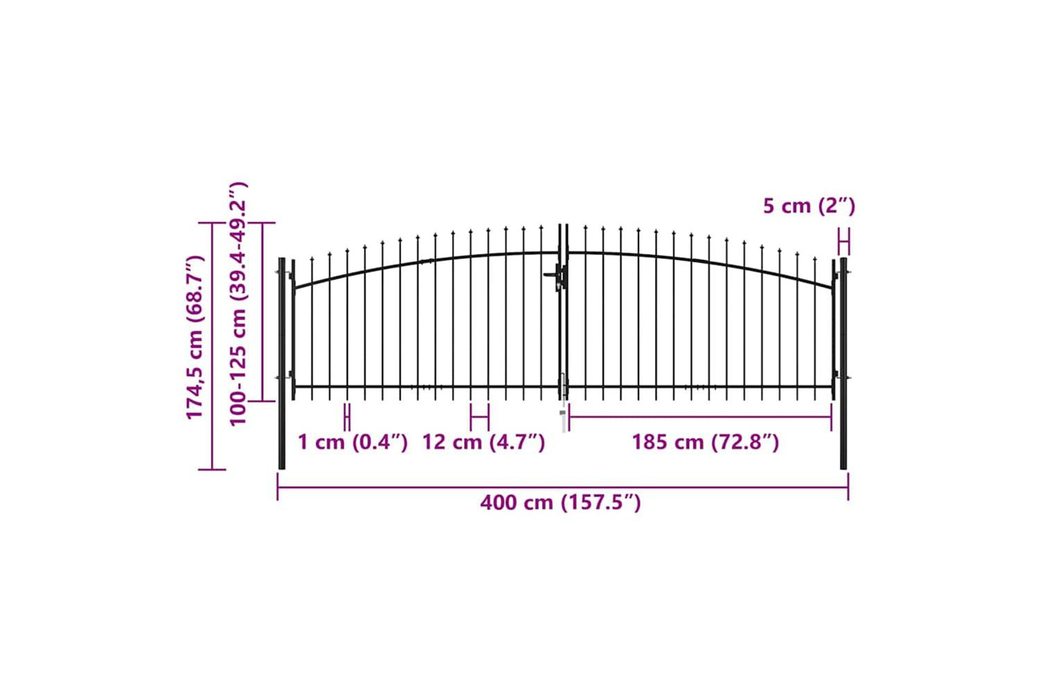 vidaXL 145739 Double Door Fence Gate With Spear Top 400x175cm-6