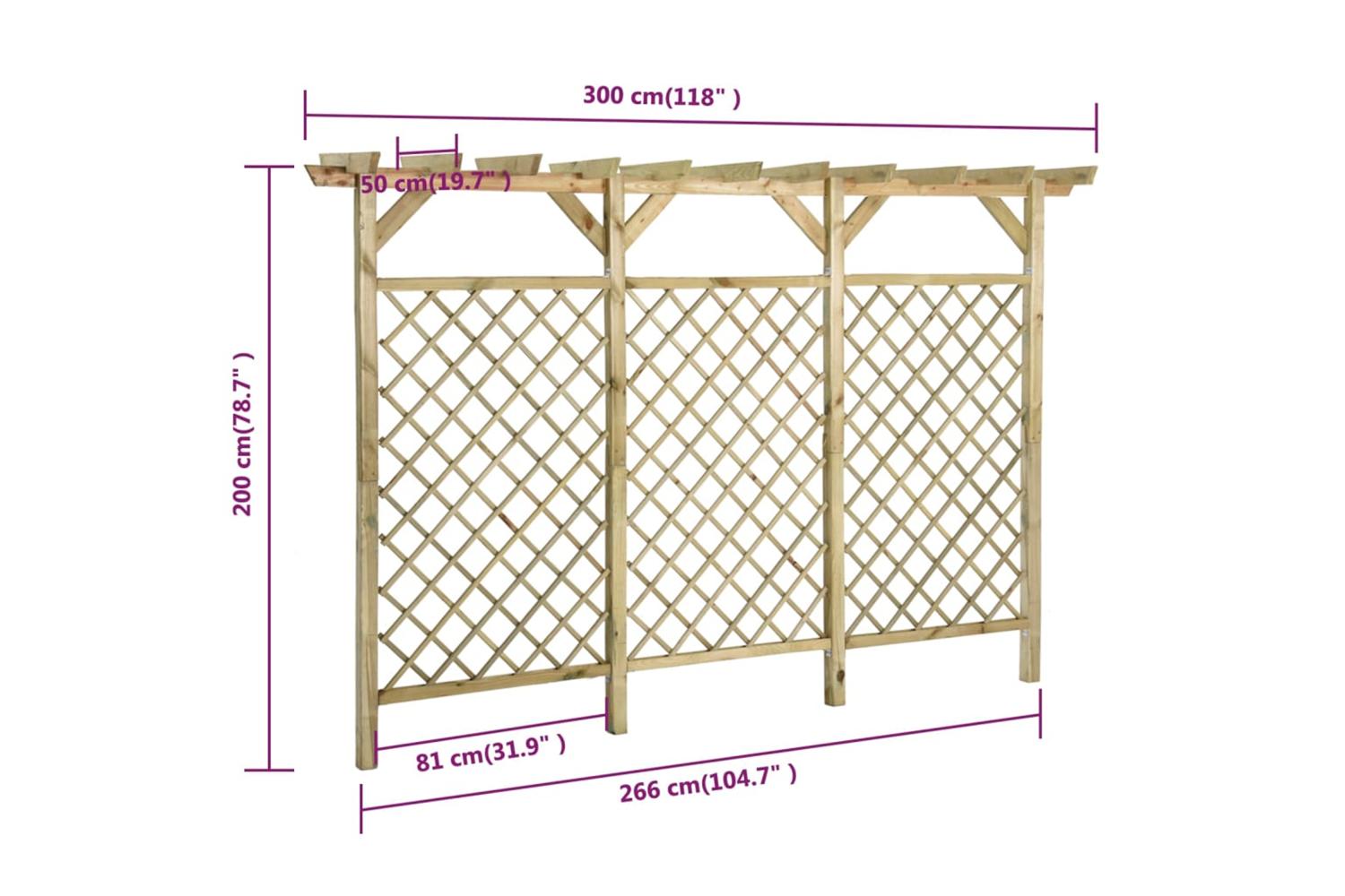 vidaXL 318417 Garden Lattice Fence With Pergola Top 300x50x200cm Impregnated Pinewood-6