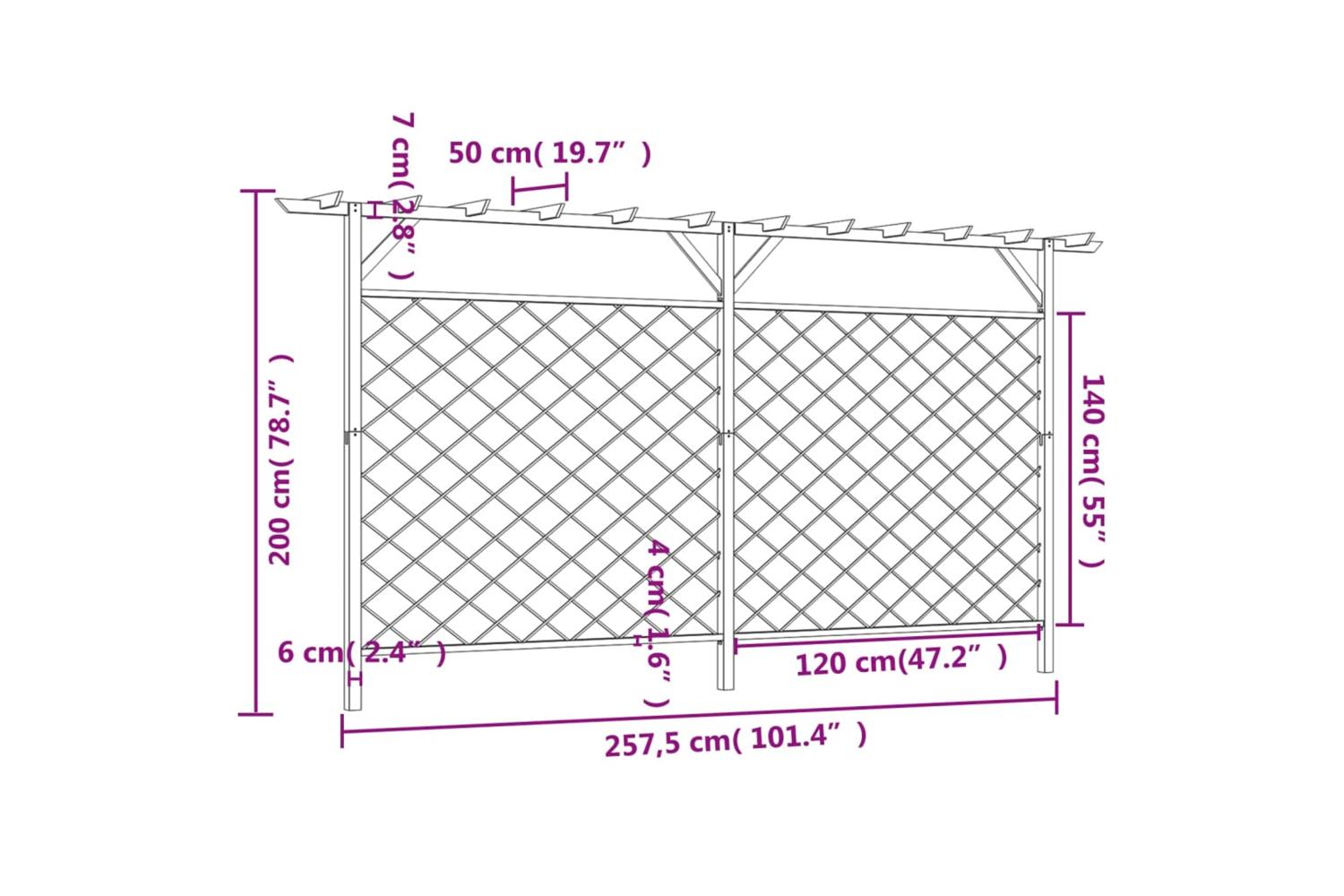 Vidaxl Garden Lattice Fence With Pergola Top Wood-5