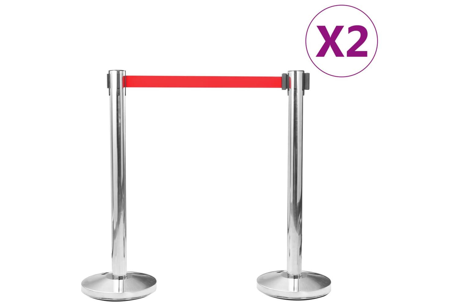 Vidaxl 149576 Stanchions With Belts 4 Pcs Airport Barrier Stainless Steel Silver