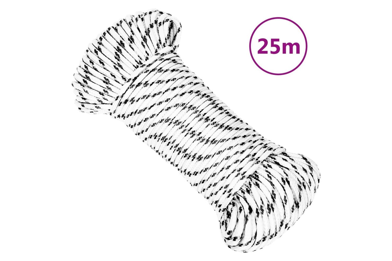 vidaXL 152746 Braided Boat Rope White 3mmx25 M Polyester-6