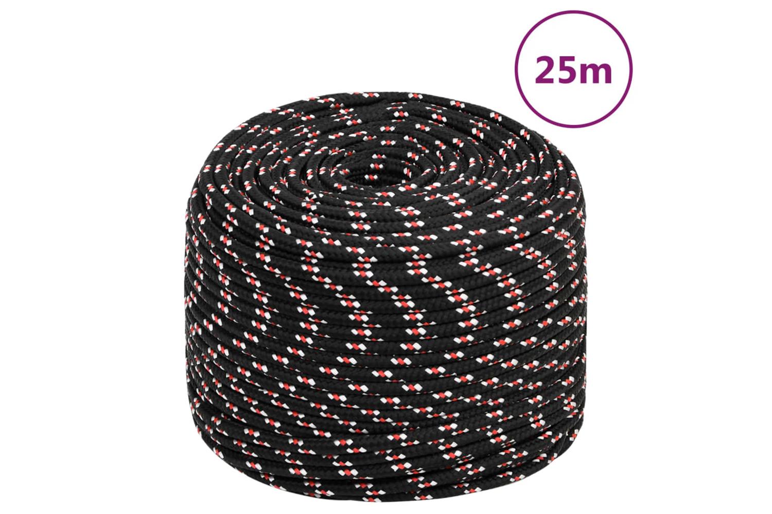 vidaXL 152347 Boat Rope Black 10mm 25 M Polypropylene