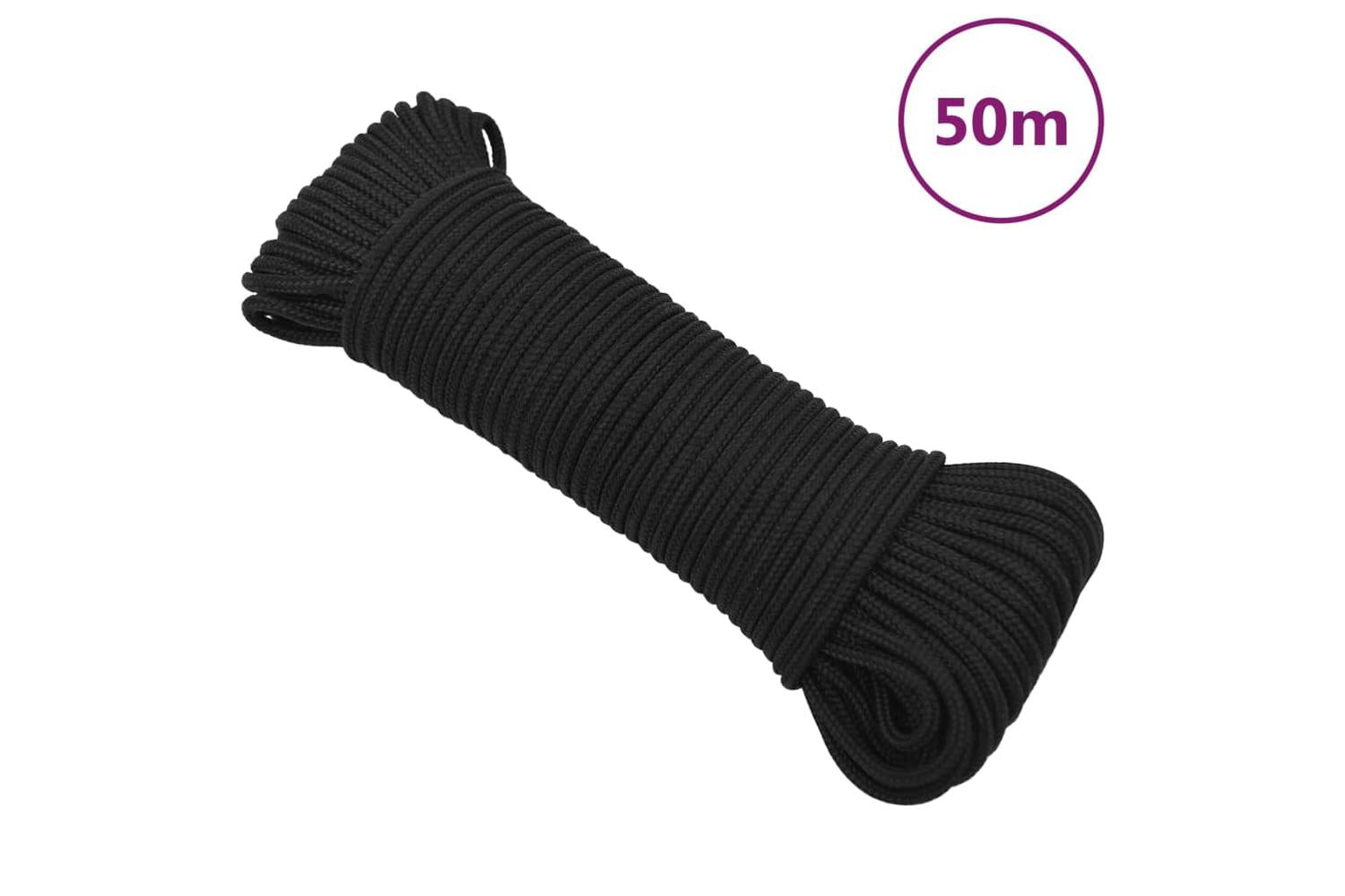vidaXL 152492 Boat Rope Full Black 5mm 50 M Polypropylene
