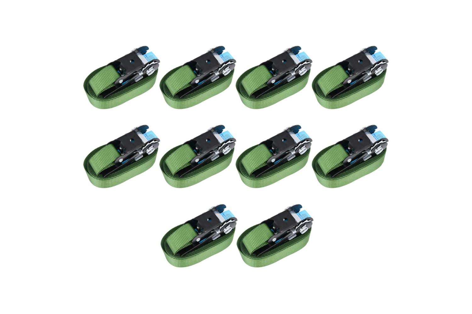 Vidaxl 148894 Ratchet Tie Down Straps 10 Pcs 800 Dan 6 M Green