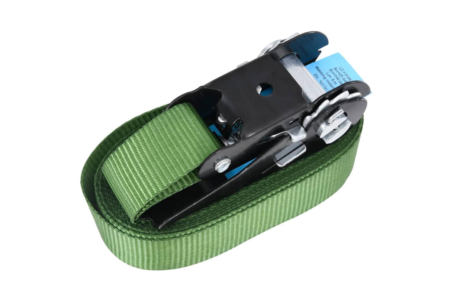 Vidaxl 148894 Ratchet Tie Down Straps 10 Pcs 800 Dan 6 M Green-3