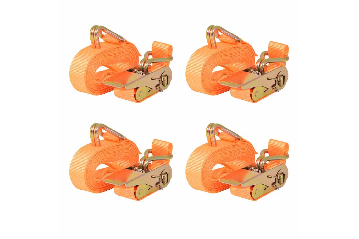 Vidaxl 142658 Ratchet Tie Down Straps 4 Pcs 0.4 Tonnes 6mx25mm Orange