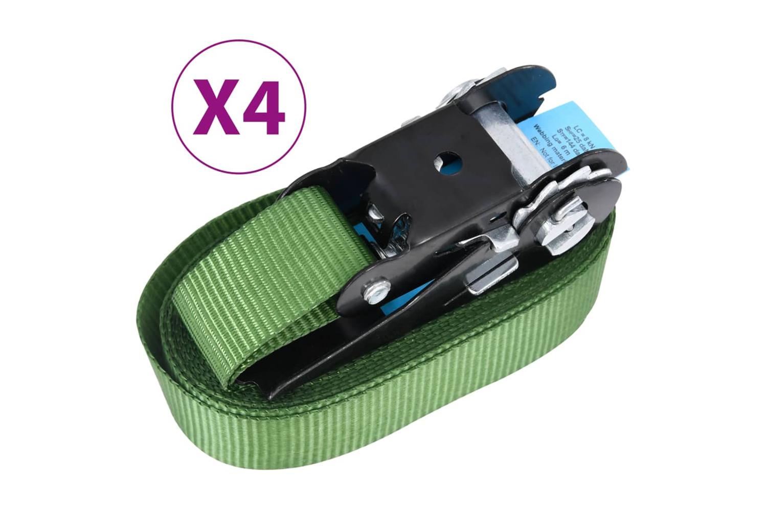 Vidaxl 148893 Ratchet Tie Down Straps 4 Pcs 800 Dan 6 M Green-2