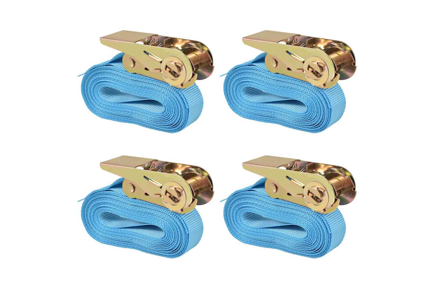 Vidaxl 142652 Ratchet Tie Down Straps 4 Pcs 0.8 Tonnes 6mx25mm Blue