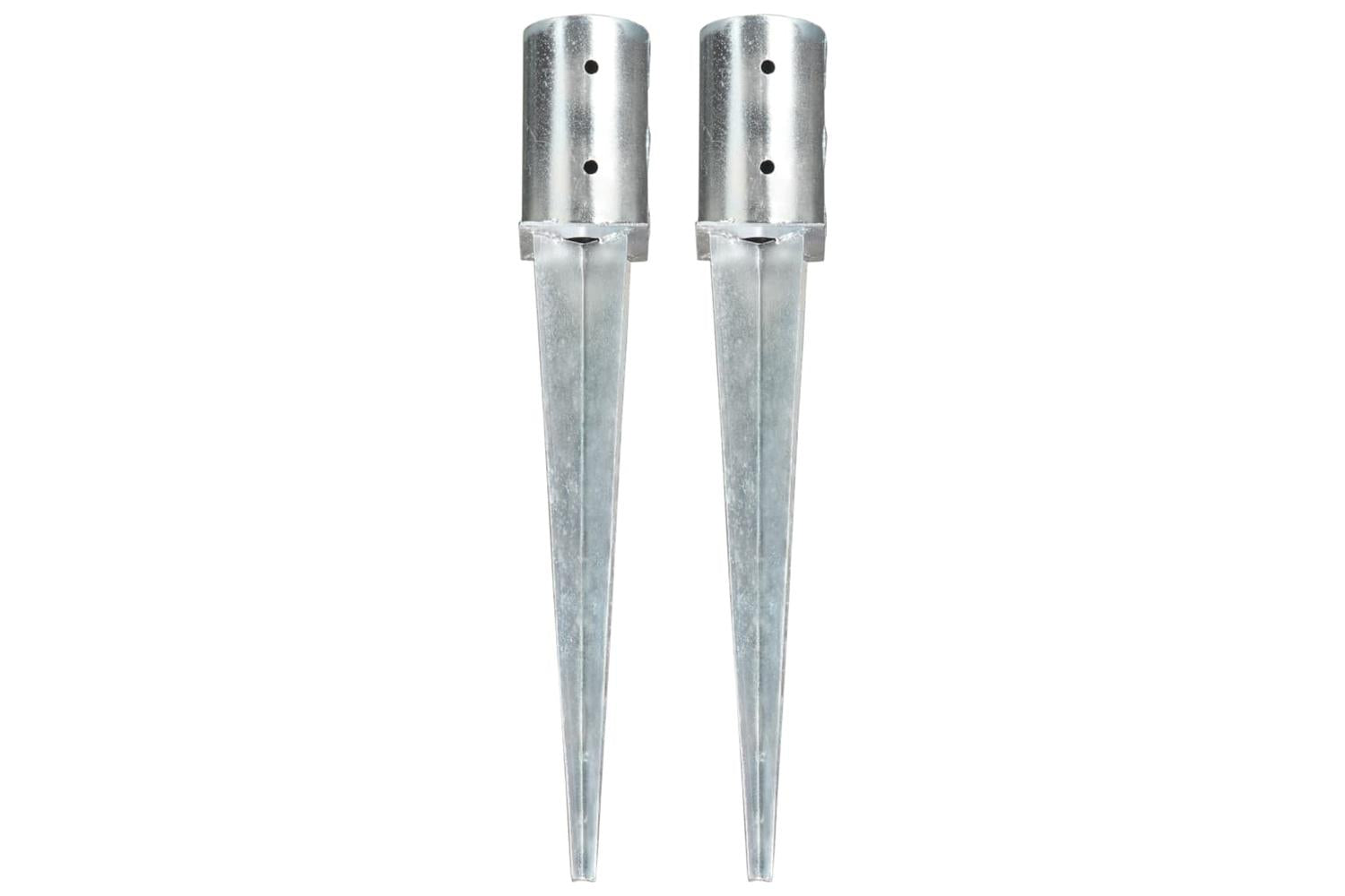 vidaXL 145429 Ground Spikes 2 Pcs Silver 8x61cm Galvanised Steel
