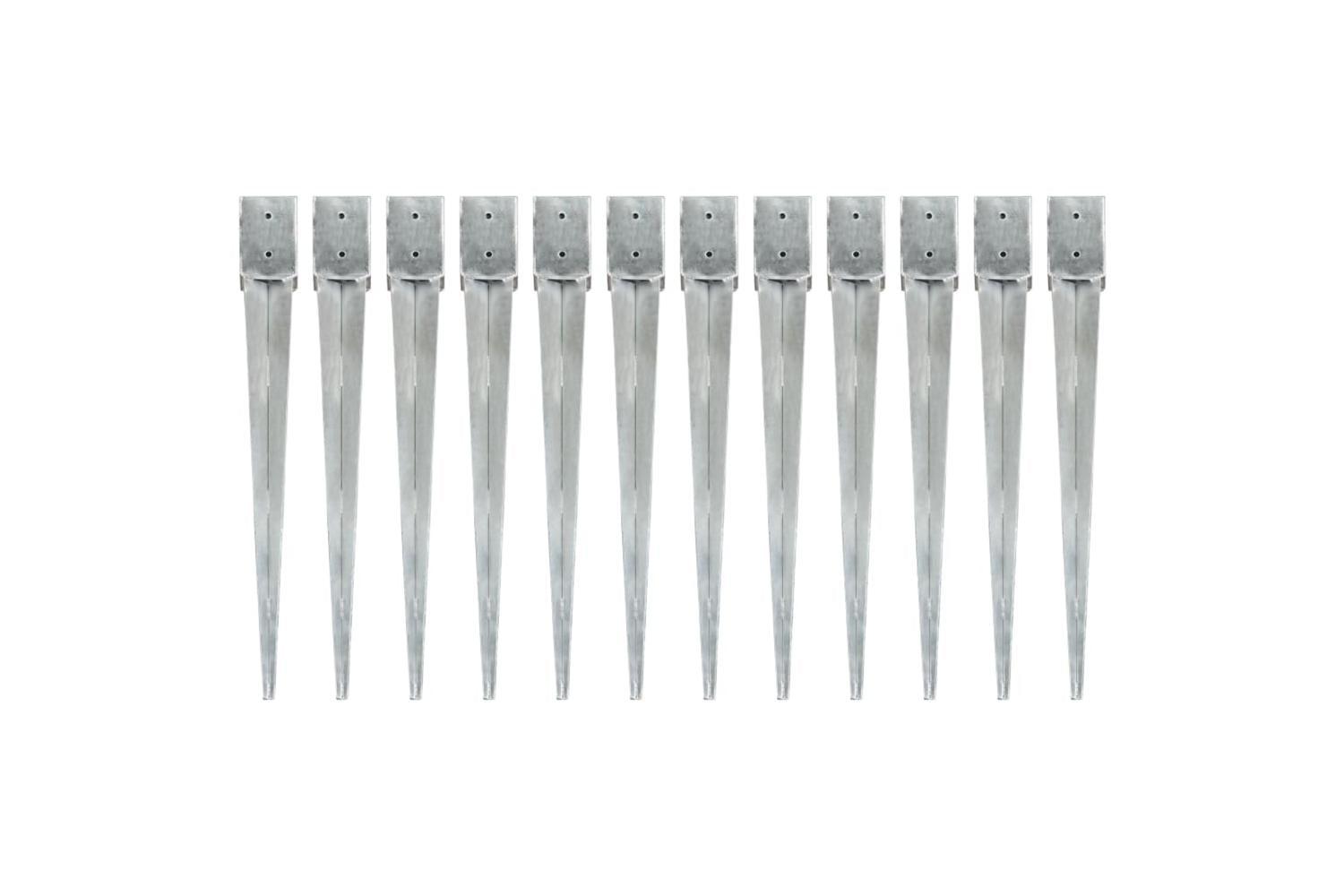 vidaXL 145424 Ground Spikes 12 Pcs Silver 10x10x91cm Galvanised Steel