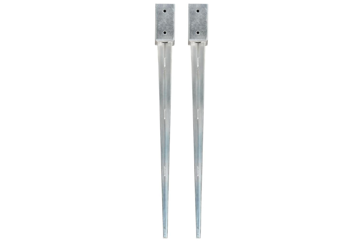 vidaXL 145404 Ground Spikes 2 Pcs Silver 7x7x90cm Galvanised Steel