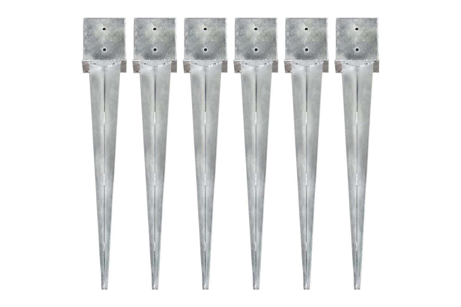 vidaXL 145428 Ground Spikes 6 Pcs Silver 14x14x91cm Galvanised Steel