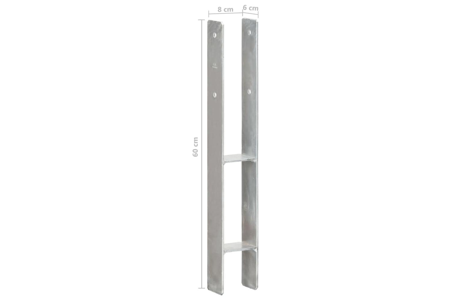 vidaXL 145296 Fence Anchors 2 Pcs Silver 8x6x60cm Galvanised Steel-7