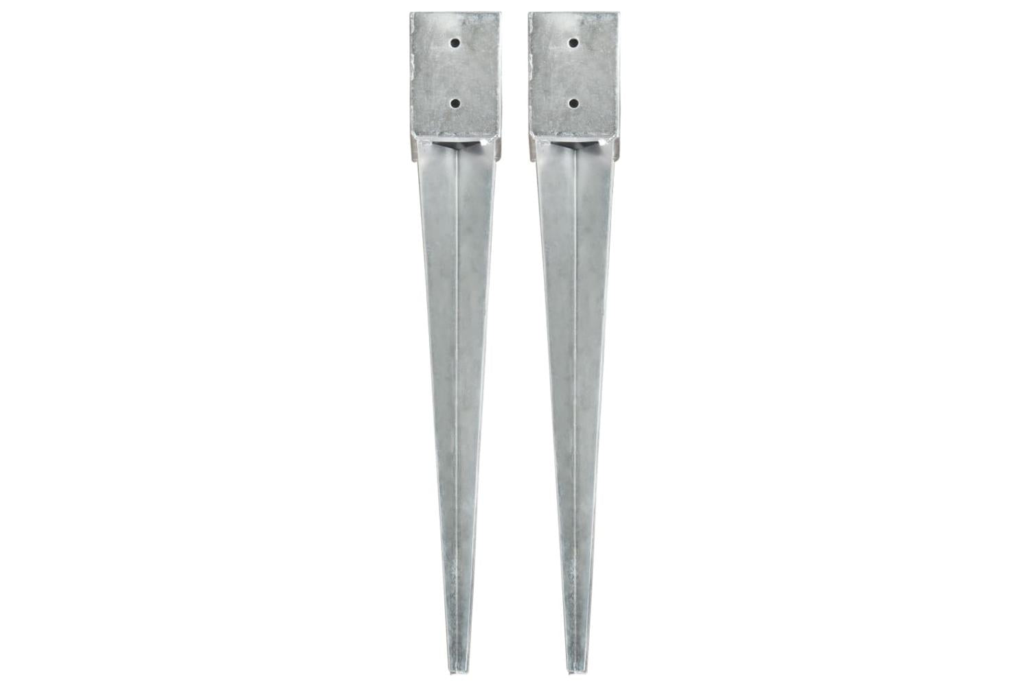 vidaXL 145419 Ground Spikes 2 Pcs Silver 10x10x76cm Galvanised Steel