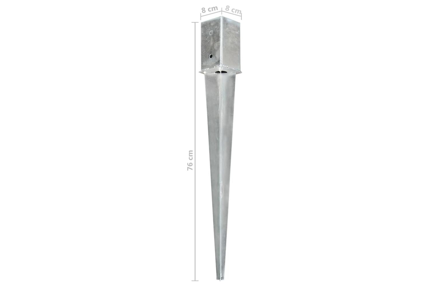 vidaXL 145407 Ground Spikes 2 Pcs Silver 8x8x76cm Galvanised Steel-6