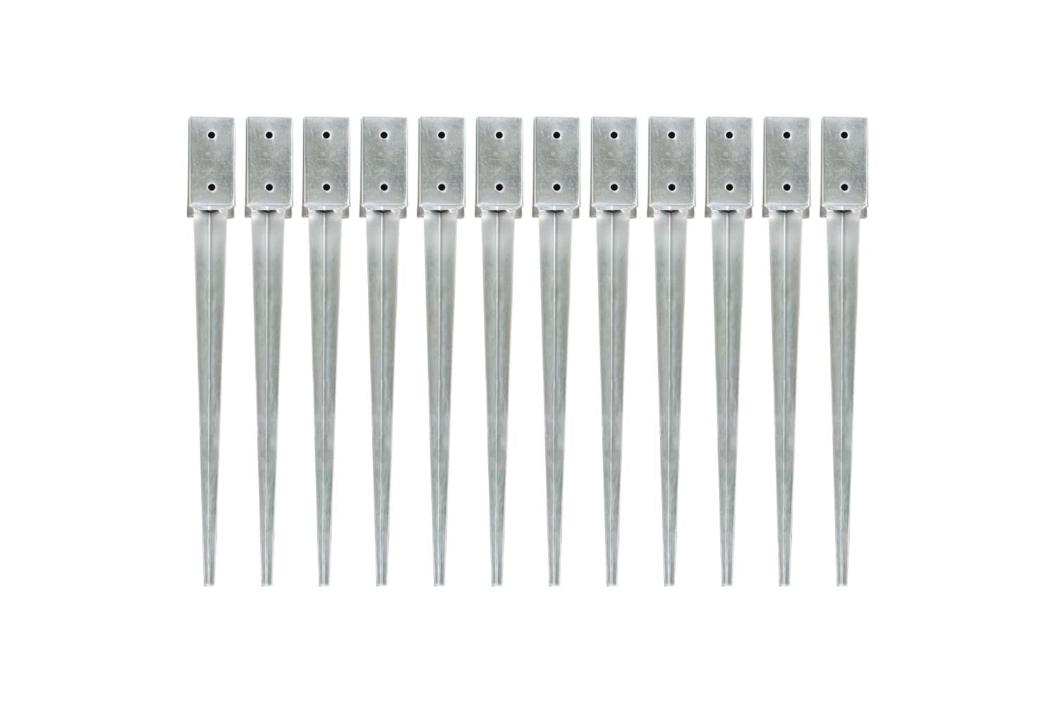 vidaXL 145403 Ground Spikes 12 Pcs Silver 7x7x75cm Galvanised Steel