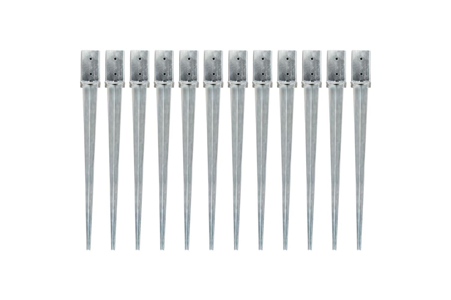 vidaXL 145412 Ground Spikes 12 Pcs Silver 8x8x91cm Galvanised Steel