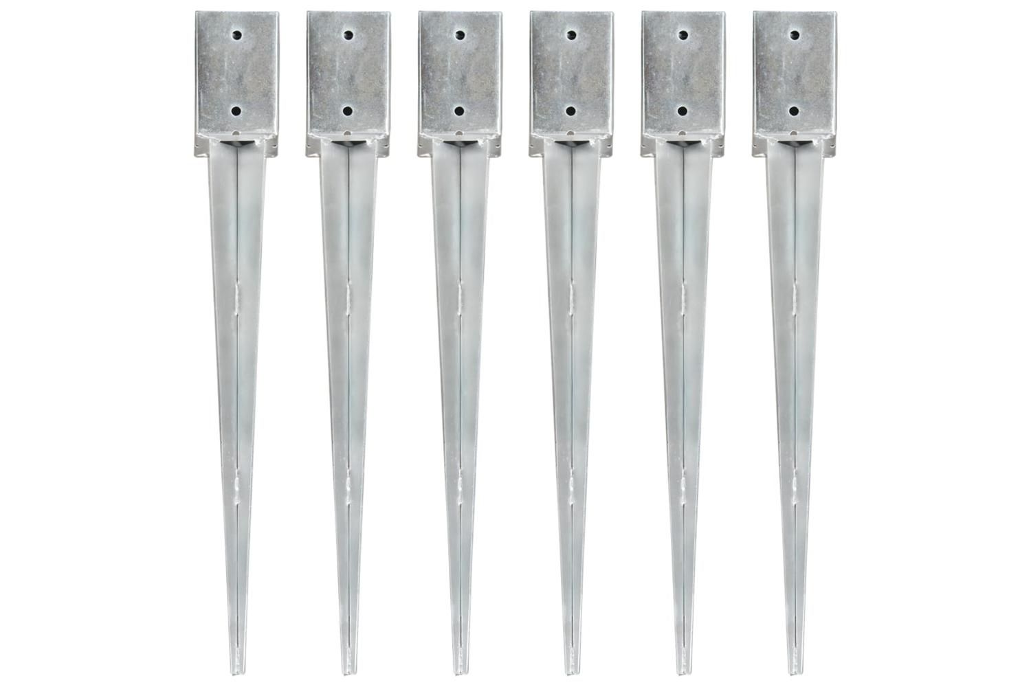 vidaXL 145414 Ground Spikes 6 Pcs Silver 9x9x75cm Galvanised Steel
