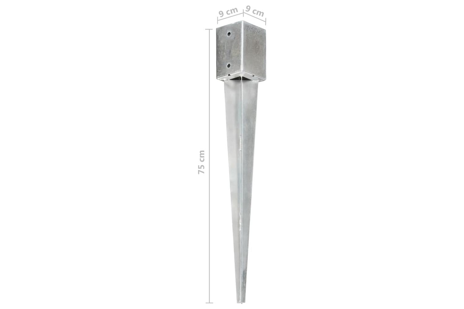 vidaXL 145414 Ground Spikes 6 Pcs Silver 9x9x75cm Galvanised Steel-6