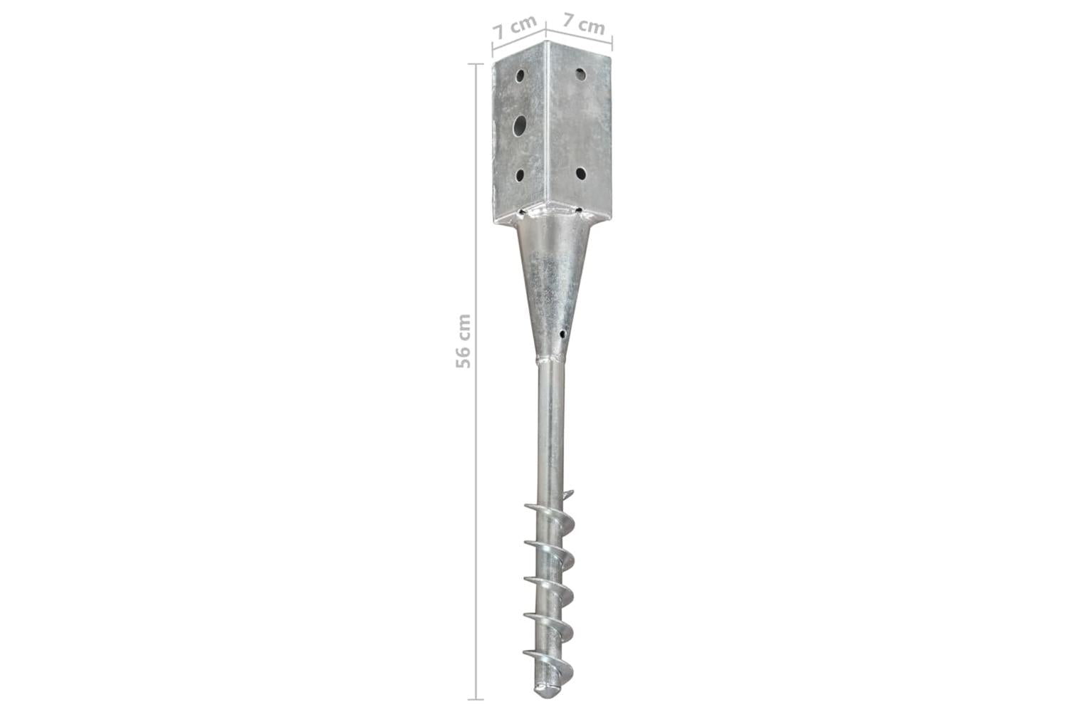 vidaXL 145435 Ground Spikes 2 Pcs Silver 7x7x56cm Galvanised Steel-6