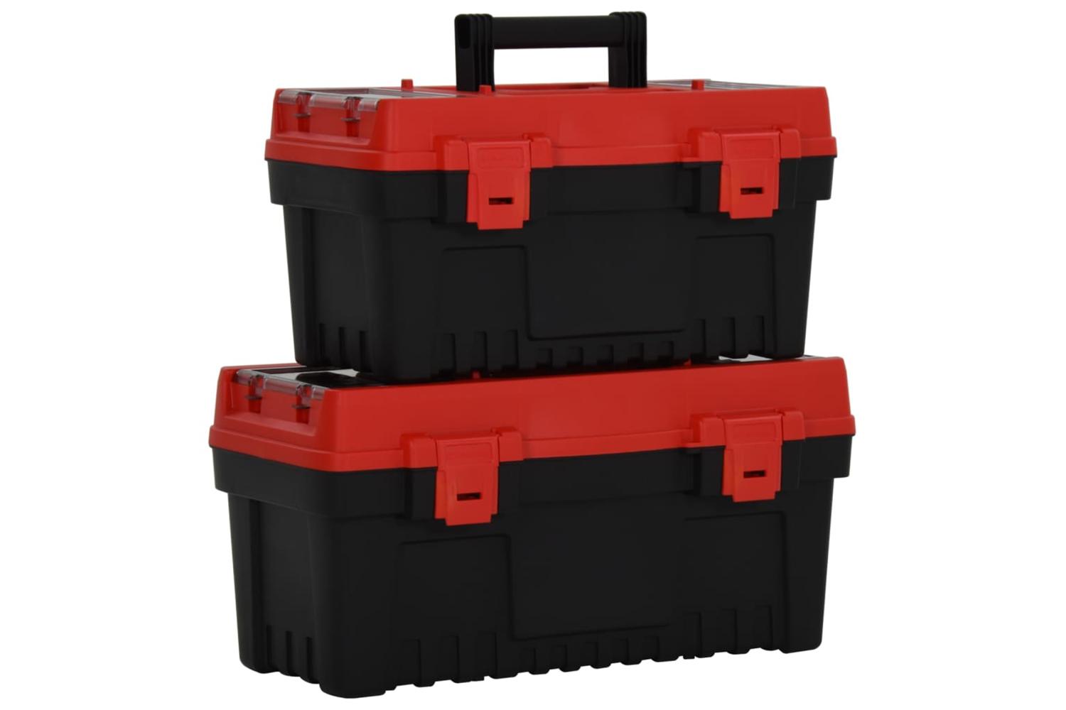 Vidaxl 152103 2 Piece Tool Box Set Black And Red Polypropylene