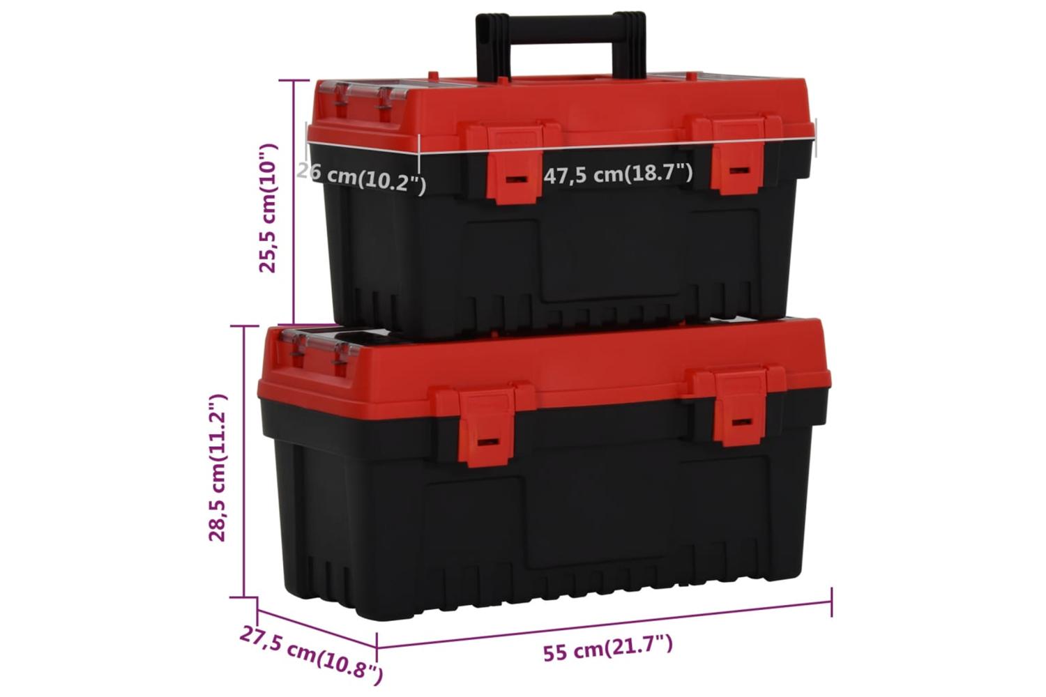 Vidaxl 152103 2 Piece Tool Box Set Black And Red Polypropylene-9