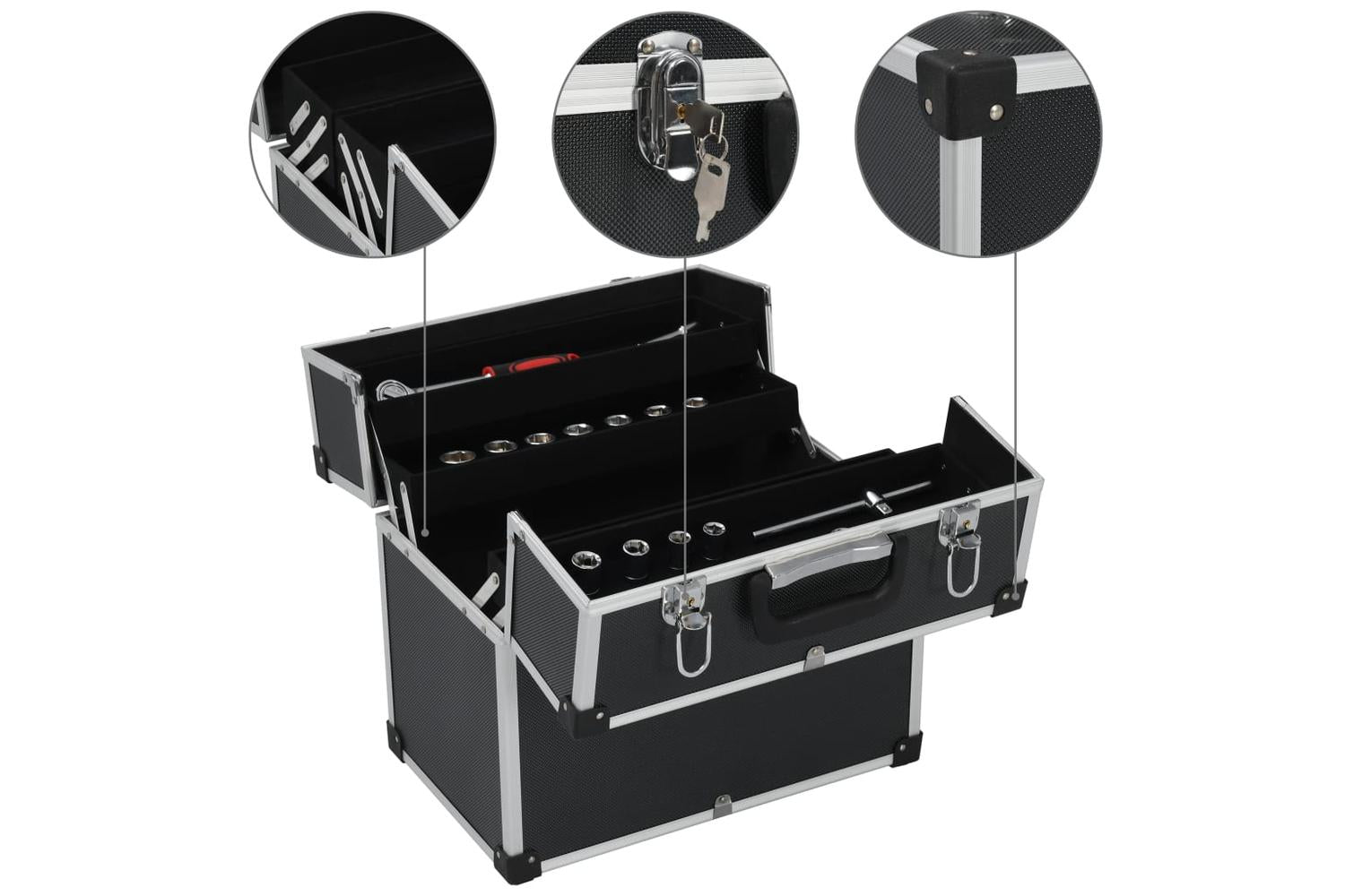 vidaXL 91849 Tool Case 38x22.5x34cm Black Aluminum-3