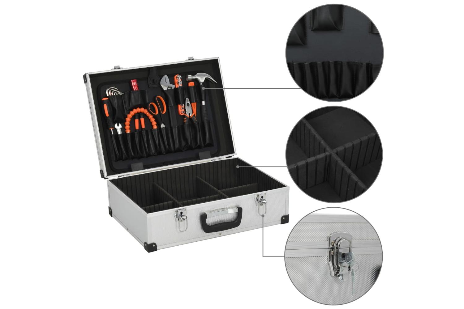 vidaXL 91846 Tool Suitcase 46x33x16cm Silver Aluminium-6
