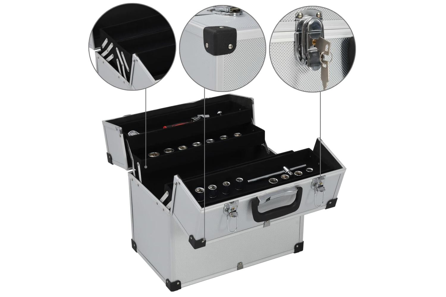 vidaXL 91848 Tool Case 38x22.5x34cm Silver Aluminum-3