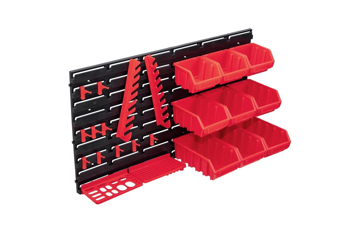 Vidaxl 150811 34 Piece Storage Bin Kit With Wall Panels Red And Black