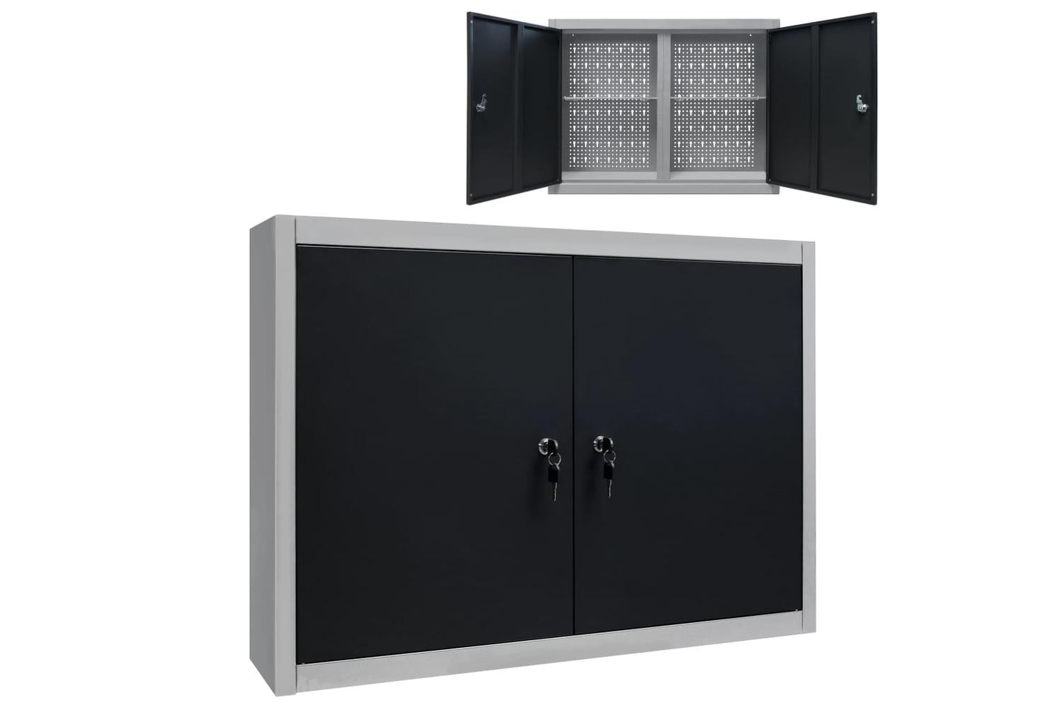 Vidaxl 145365 Wall Mounted Tool Cabinet Industrial Style Metal Grey And Black