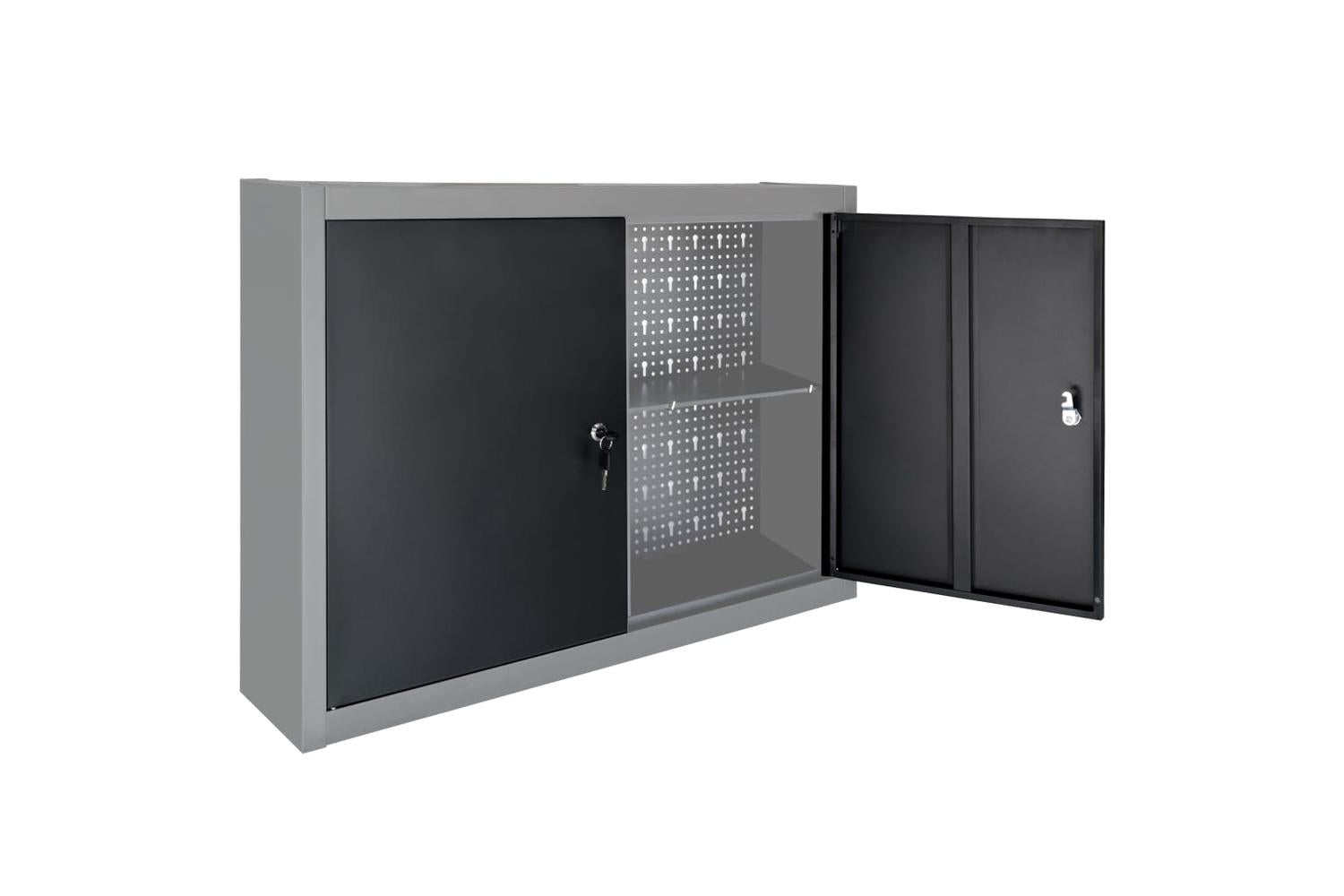 Vidaxl 145365 Wall Mounted Tool Cabinet Industrial Style Metal Grey And Black-4