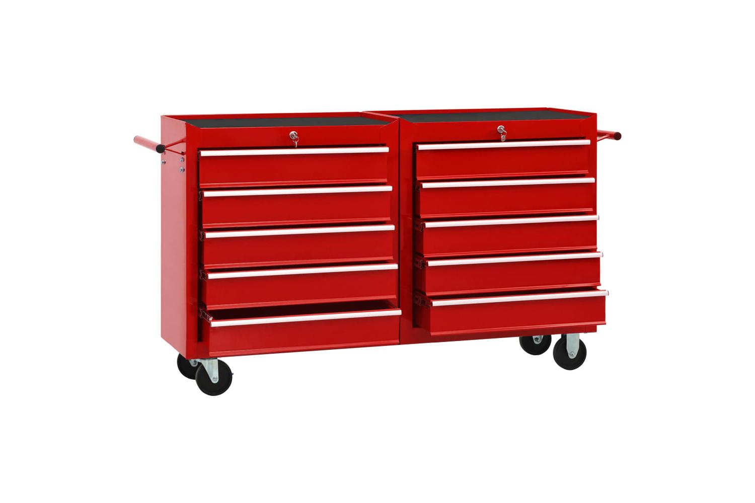 Vidaxl 3056731 Tool Trolley With 10 Drawers Steel Red (147175+147176)-2