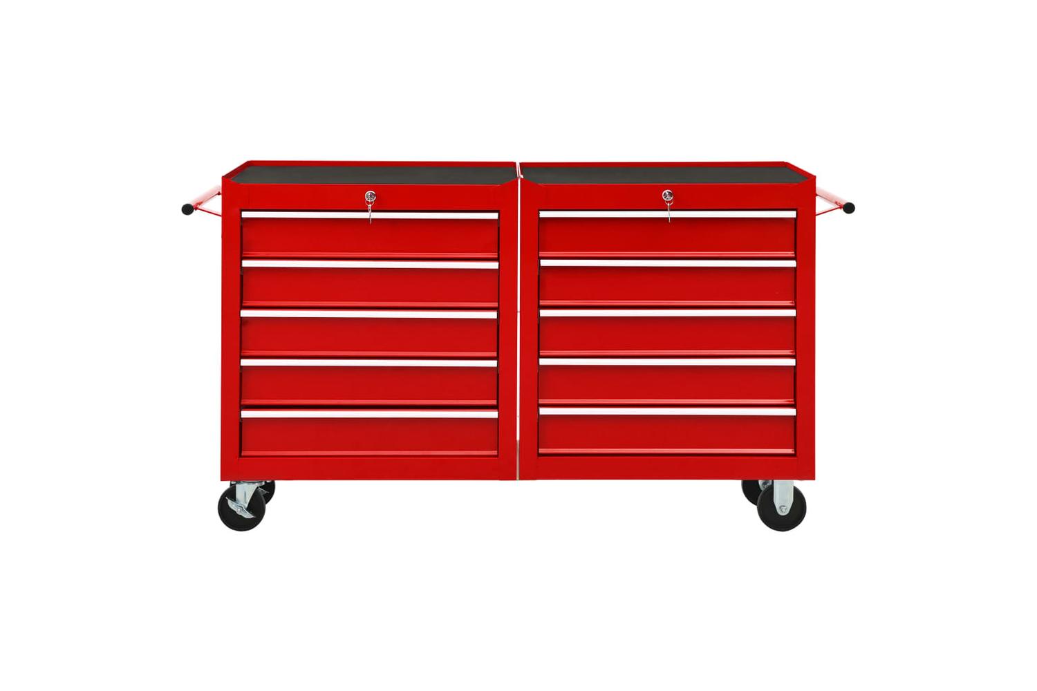 Vidaxl 3056731 Tool Trolley With 10 Drawers Steel Red (147175+147176)-3