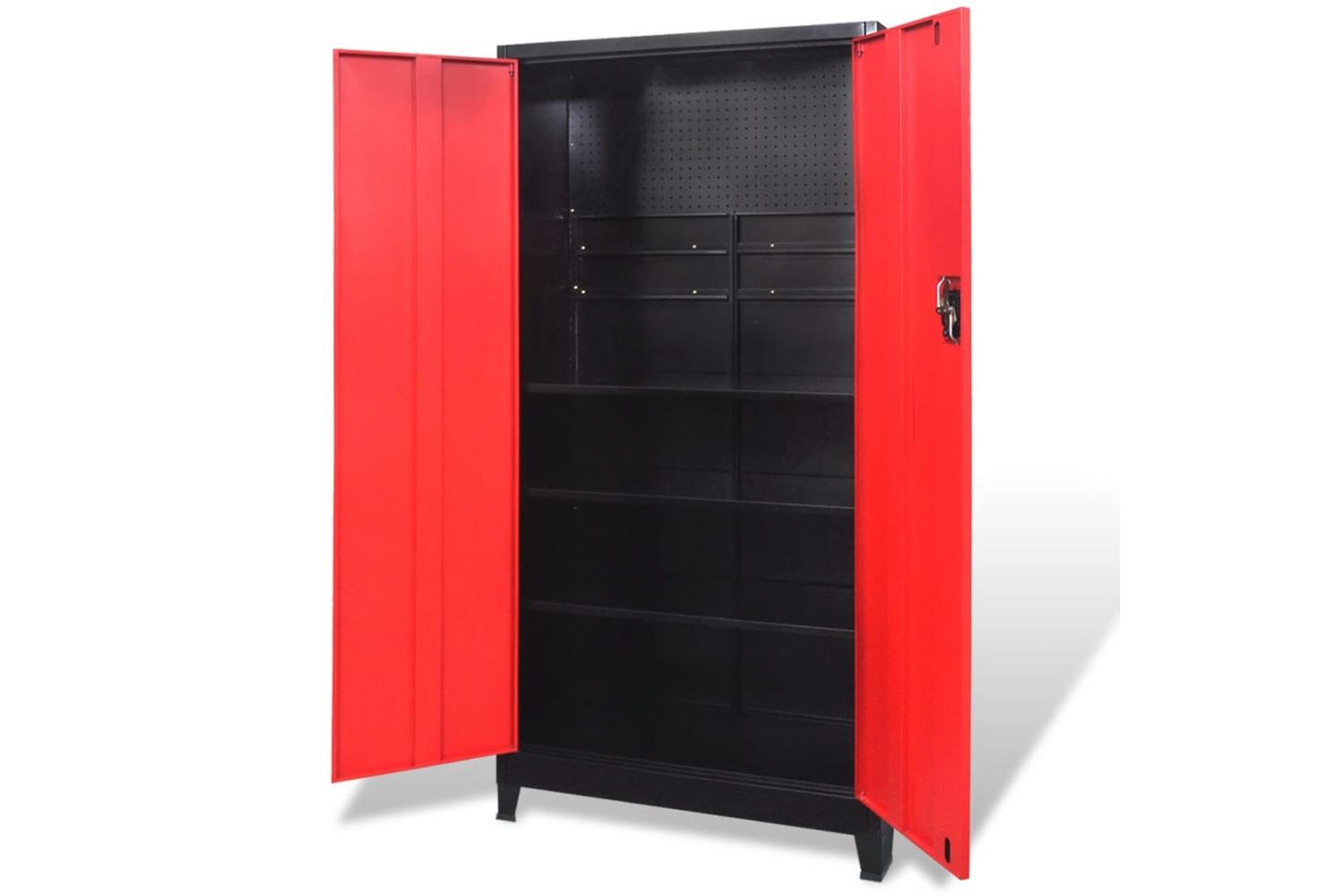 vidaXL 20158 Tool Cabinet With 2 Doors Steel 90x40x180cm Black And Red