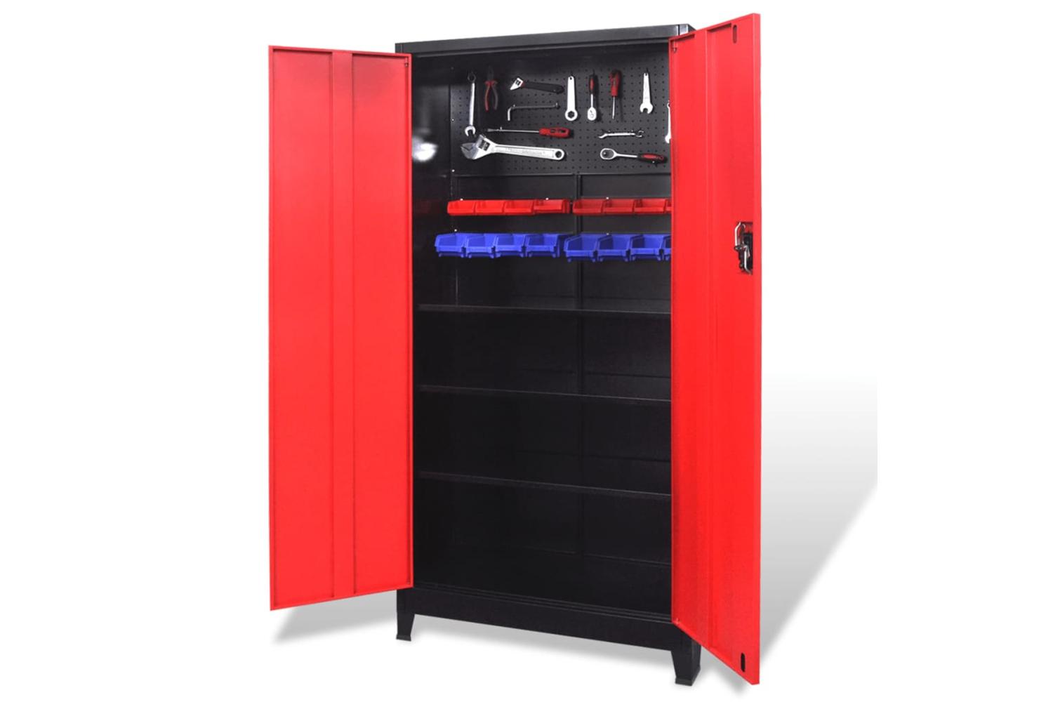 vidaXL 20158 Tool Cabinet With 2 Doors Steel 90x40x180cm Black And Red-3
